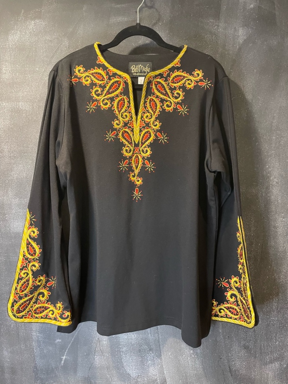 Bob Mackie Black Tunic with Gold and Red Embroidery - Picture 2 of 12